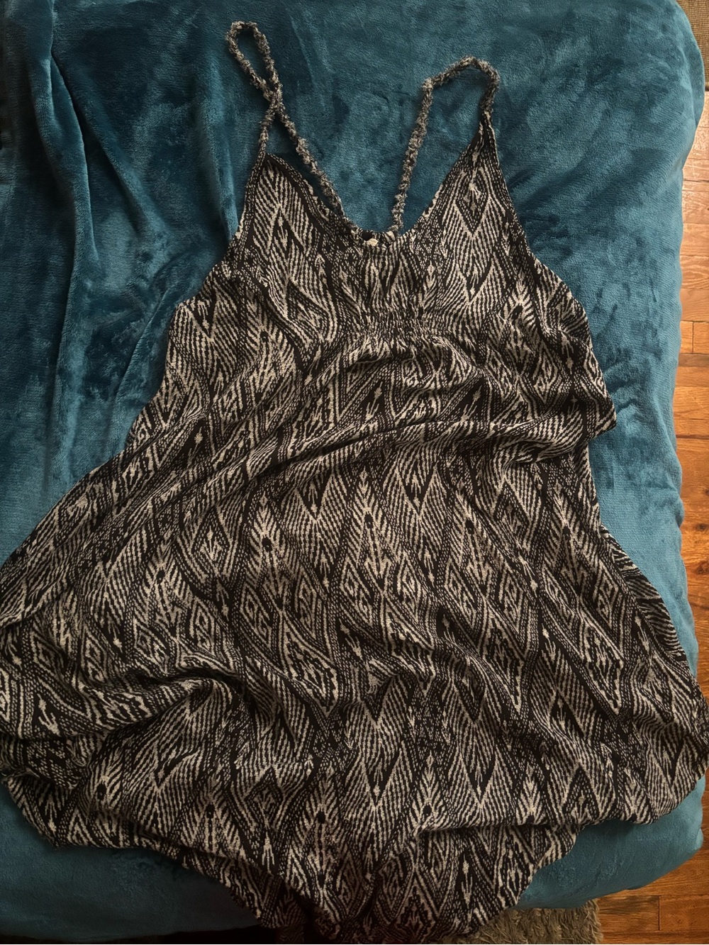 Intimately by Free People Asymmetrical Black & White Patterned Slip Dress